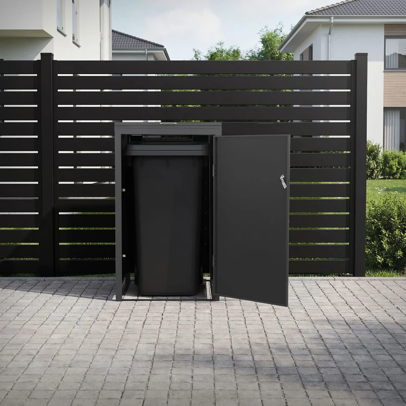 Mülltonnenbox 1er bis 240L 68x80x120 cm aus Stahl in Lärchenoptik ML-Design