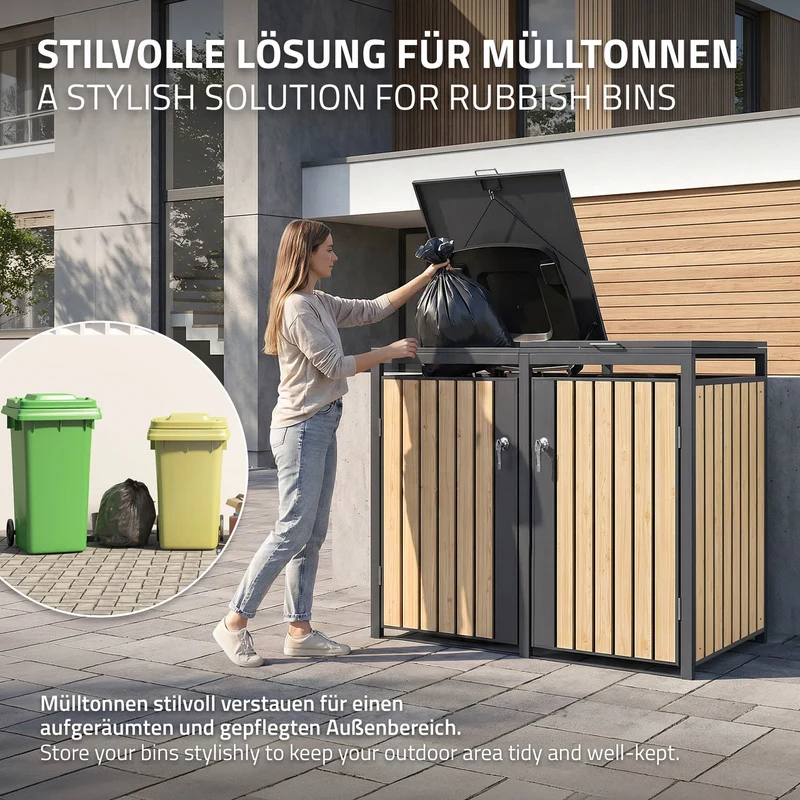 Mülltonnenbox 2er bis 240L 132x80x120 cm aus Stahl in Lärchenoptik ML-Design