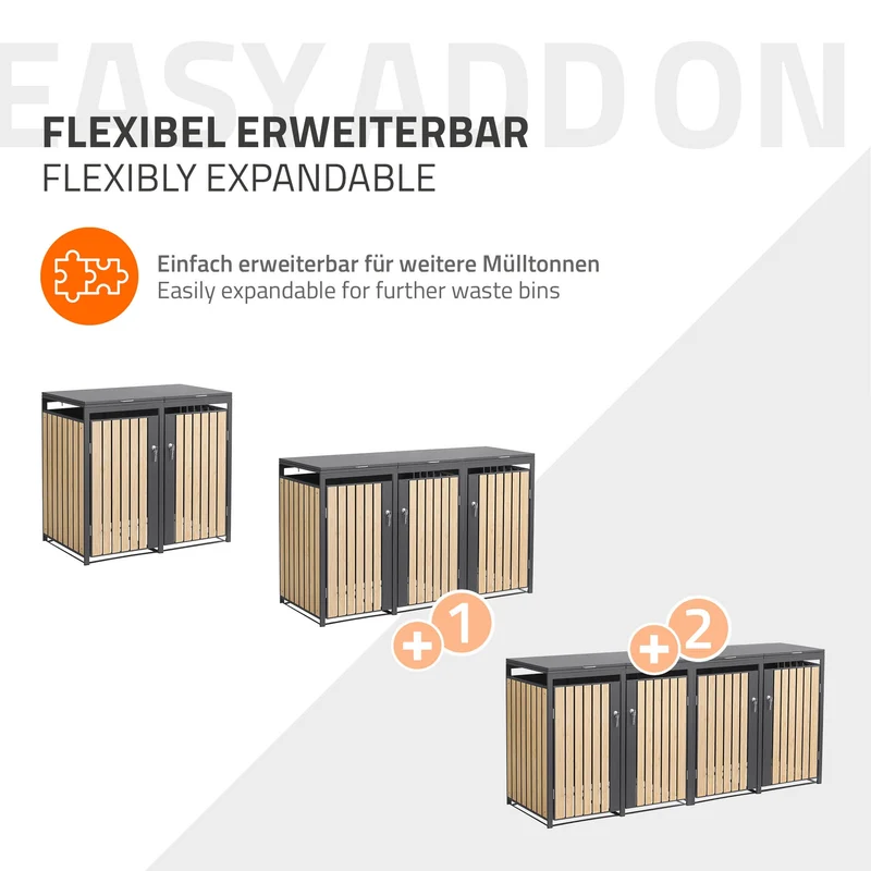 Mülltonnenbox 2er bis 240L 132x80x120 cm aus Stahl in Lärchenoptik ML-Design