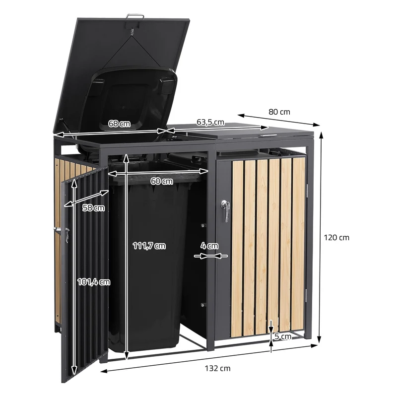 Mülltonnenbox 2er bis 240L 132x80x120 cm aus Stahl in Lärchenoptik ML-Design