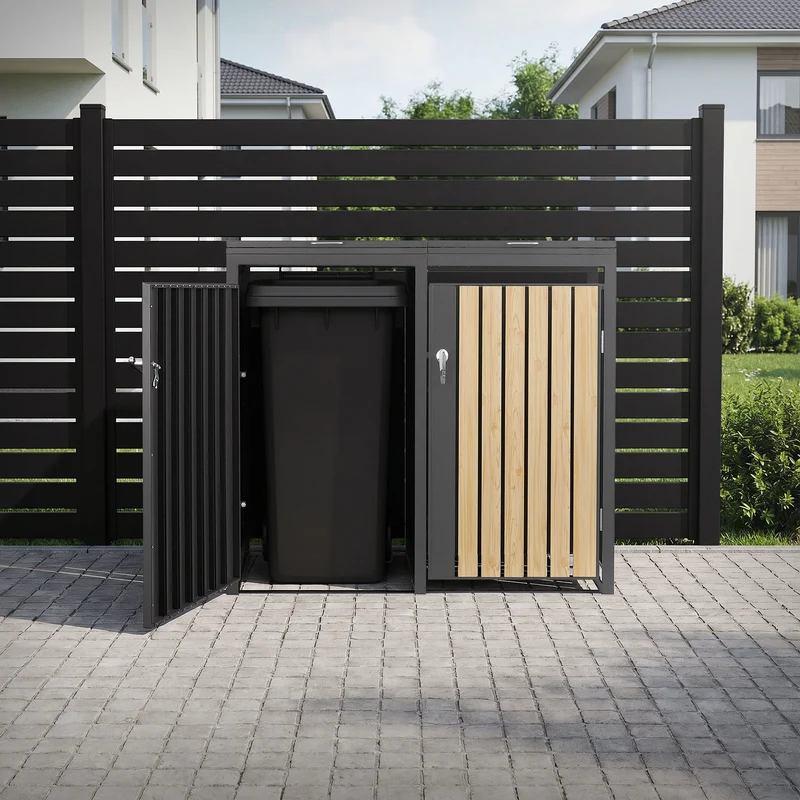 Mülltonnenbox 2er bis 240L 132x80x120 cm aus Stahl in Lärchenoptik ML-Design