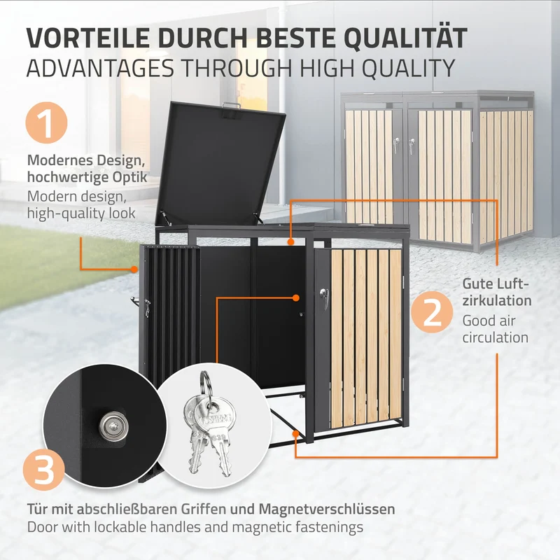 Mülltonnenbox 3er bis 240L 200x80x120 cm aus Stahl in Lärchenoptik ML-Design