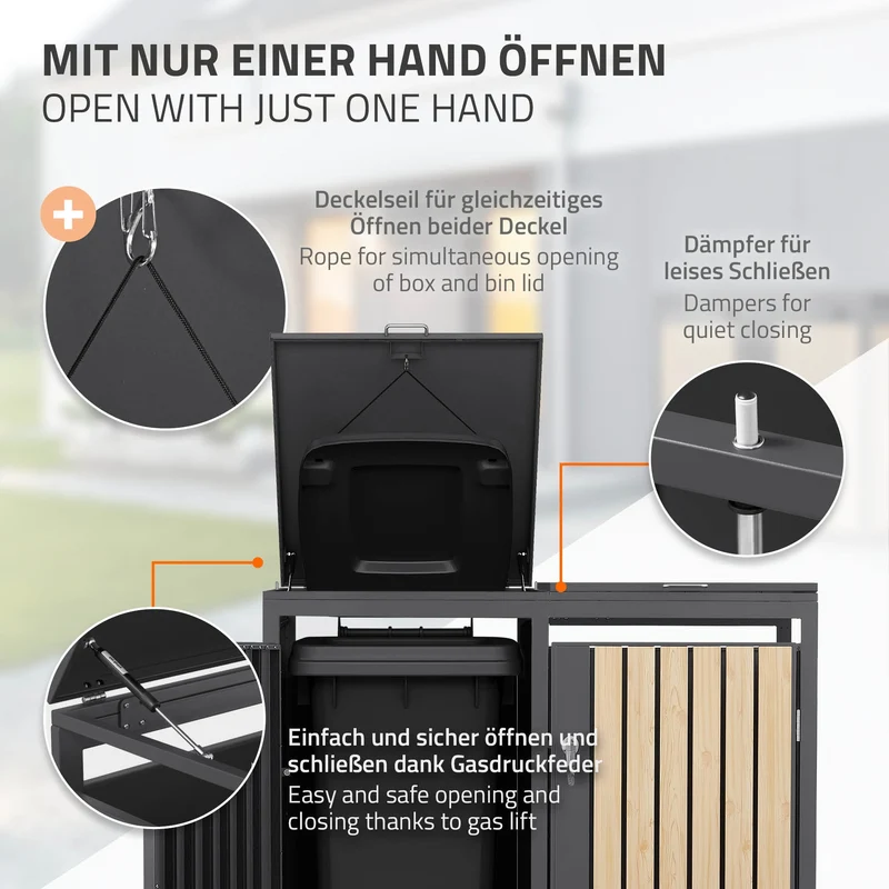 Mülltonnenbox 3er bis 240L 200x80x120 cm aus Stahl in Lärchenoptik ML-Design