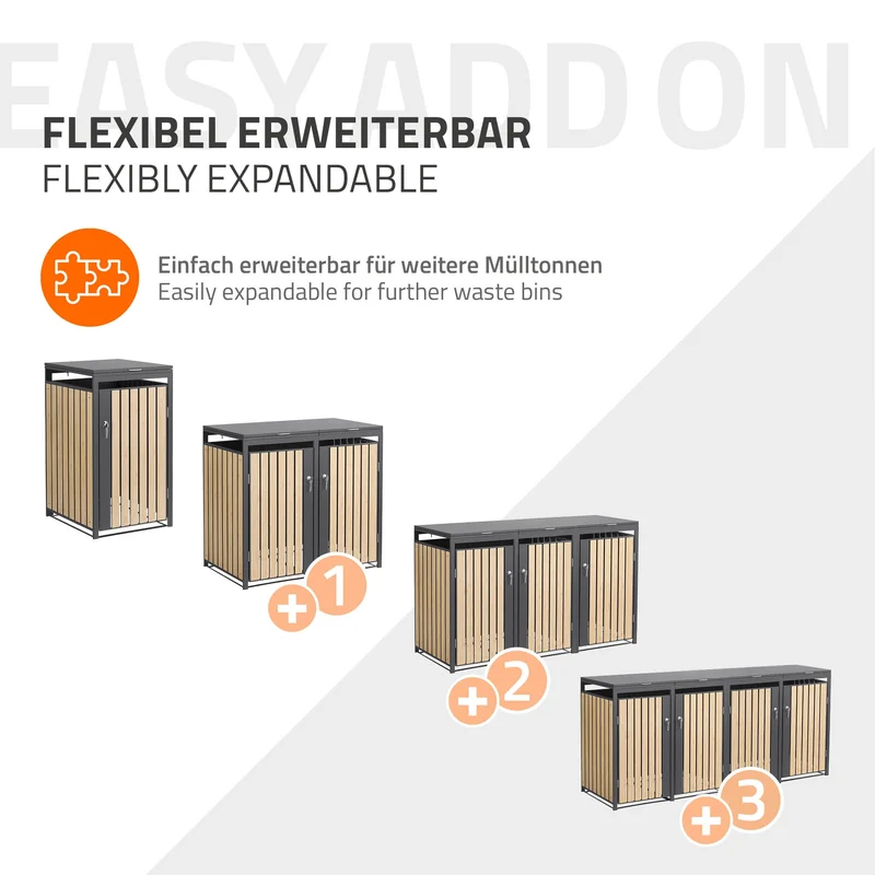 Mülltonnenbox 3er bis 240L 200x80x120 cm aus Stahl in Lärchenoptik ML-Design