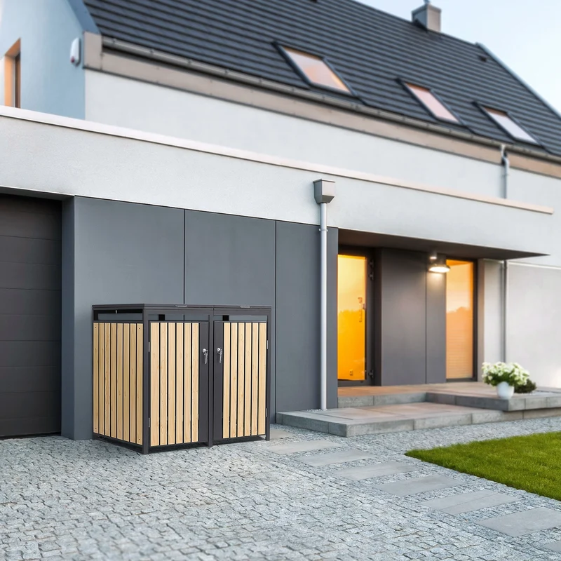 Mülltonnenbox 4er bis 240L 264x80x120 cm aus Stahl in Lärchenoptik ML-Design