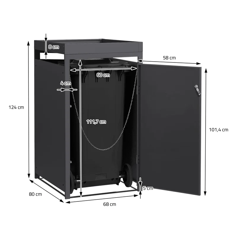 Mülltonnenbox mit Pflanzdach 1er bis 240L 68x80x124 cm aus Stahl in Eichenoptik ML-Design