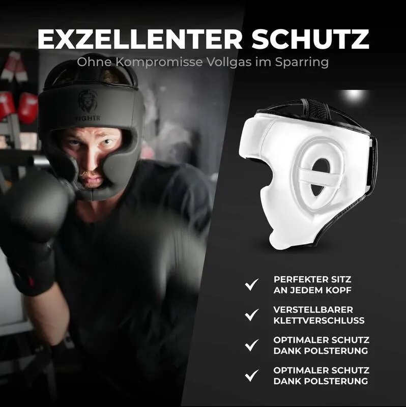 B-Ware FIGHTR Kopfschutz Core Sparring Kunstleder S/M Unisex Kampfsport Training weiß