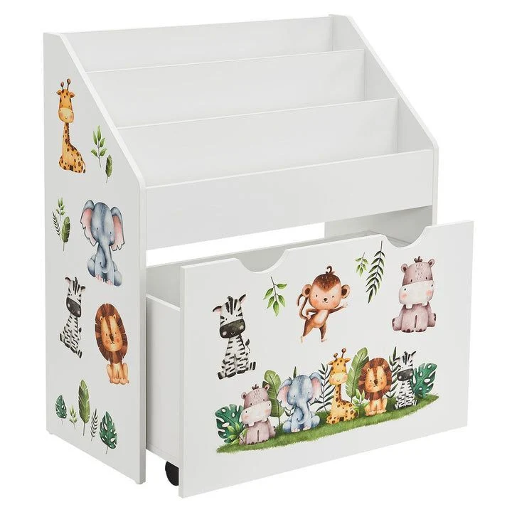 B-Ware Kinder Bücherregal mit 3 Fächern und herausziehbarer Spielzeugkiste für Ordnung