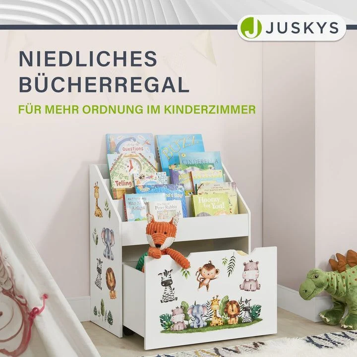 B-Ware Kinder Bücherregal mit 3 Fächern und herausziehbarer Spielzeugkiste für Ordnung
