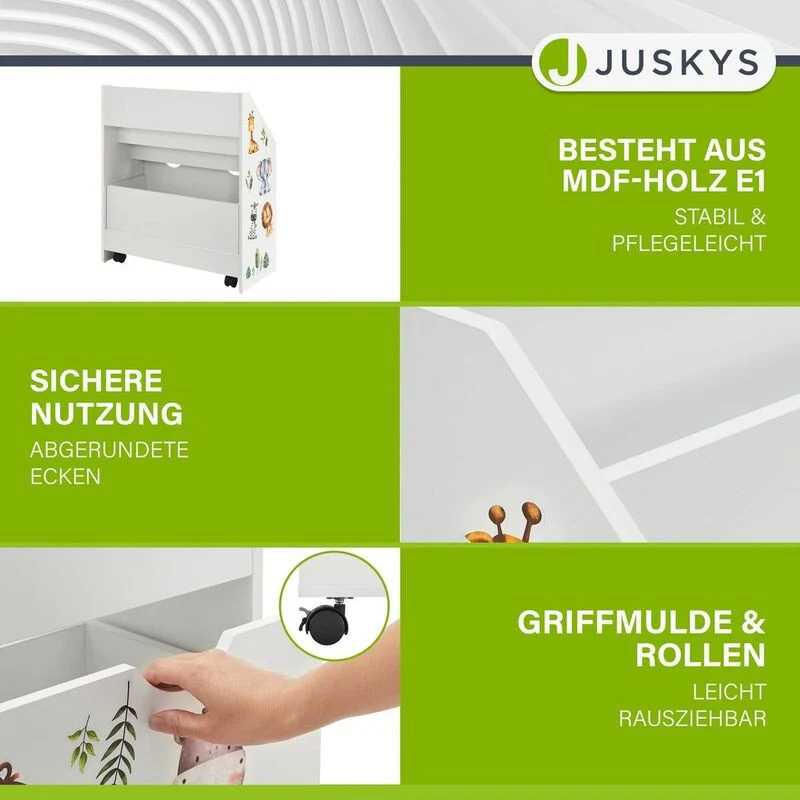 B-Ware Kinder Bücherregal mit 3 Fächern und herausziehbarer Spielzeugkiste für Ordnung