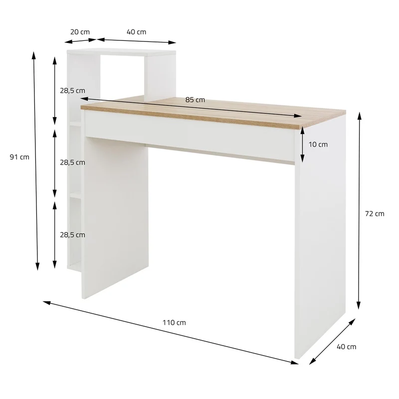 ML-Design | Schreibtisch mit Regal 110x72x40 cm aus Holz, Arbeitstisch für Heim und Büro