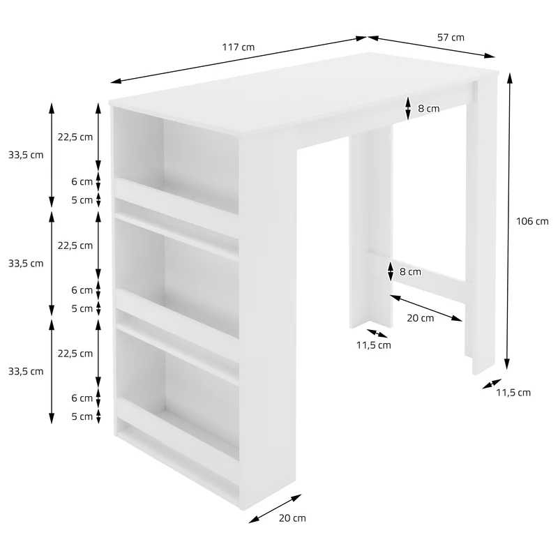 ML-Design | Bartisch mit 3-stufigem Regal 117x106x57 cm aus Holz viel Stauraum, Modern, Stehtisch mit 3 Ablagefläche