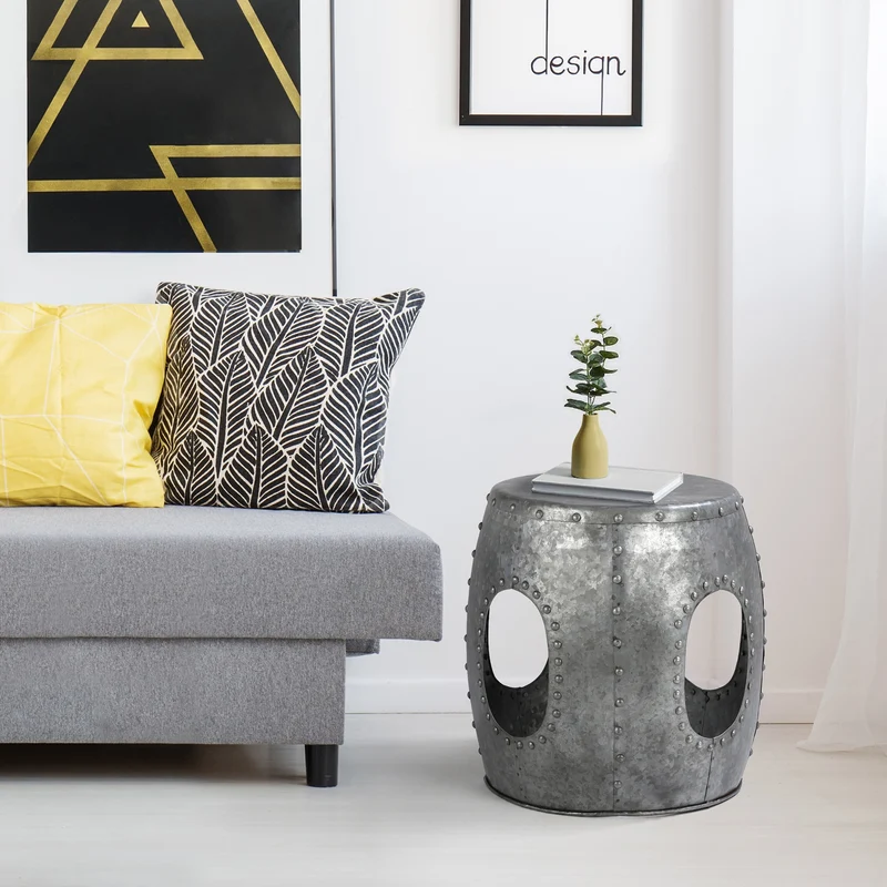 WOMO-Design | Beistelltisch handgefertigt Ø 38x43 cm aus Metall, Industrie-Design, Couchtisch