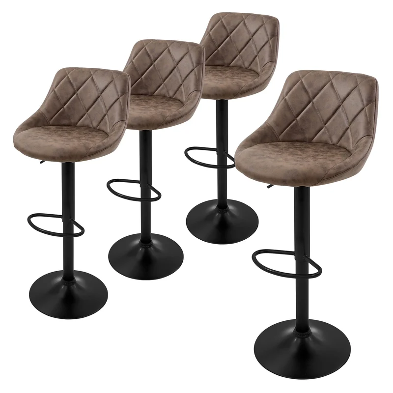 Barhocker Set Samt Rauten Steppung Höhenverstellbar mit Rückenlehne & Fußstütze