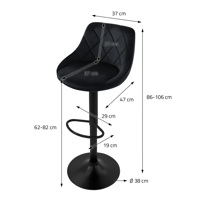 Barhocker Set Samt Rauten Steppung Höhenverstellbar mit Rückenlehne & Fußstütze