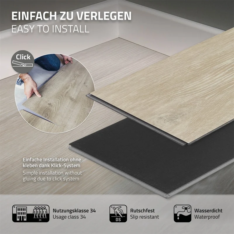 ML-DESIGN | Vinylboden Klick Klicksystem 122 x 18 cm x 4,2 mm PVC Holzoptik Bodenbelag