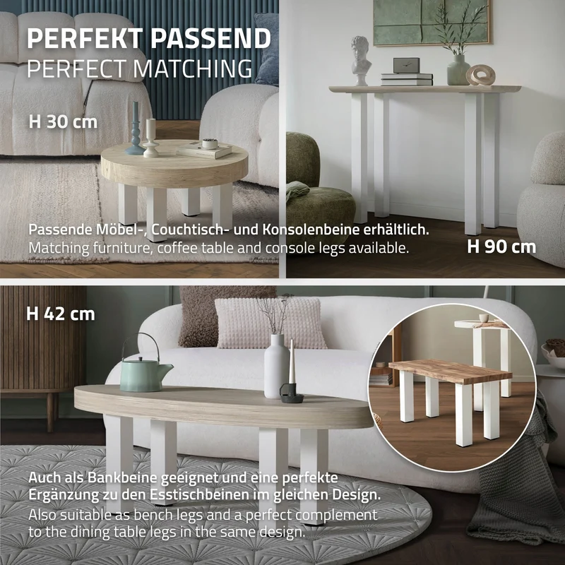 B-Ware 4er Set Tischbeine I-Design 72cm Weiß glänzend höhenverstellbare Tischgestell aus pulverbeschichteter Stahl, Profil 8x8cm, ML-Design