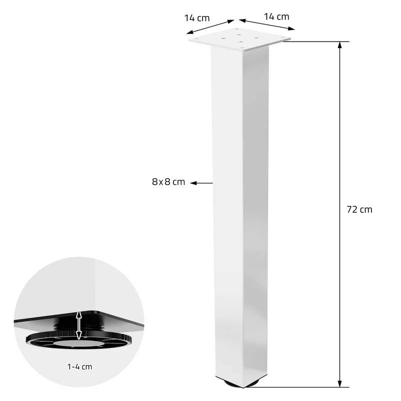 B-Ware 4er Set Tischbeine I-Design 72cm Weiß glänzend höhenverstellbare Tischgestell aus pulverbeschichteter Stahl, Profil 8x8cm, ML-Design