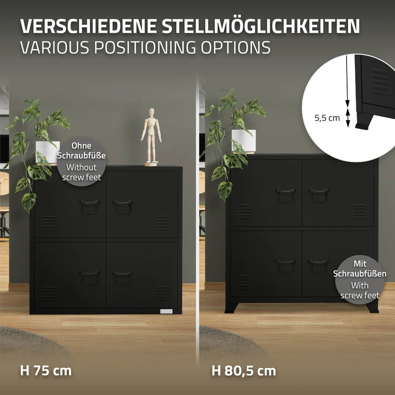 Büroschrank mit zwei Ebenen Magnetverschluss 75x40x80,5 cm Schwarz aus Stahl ML-Design