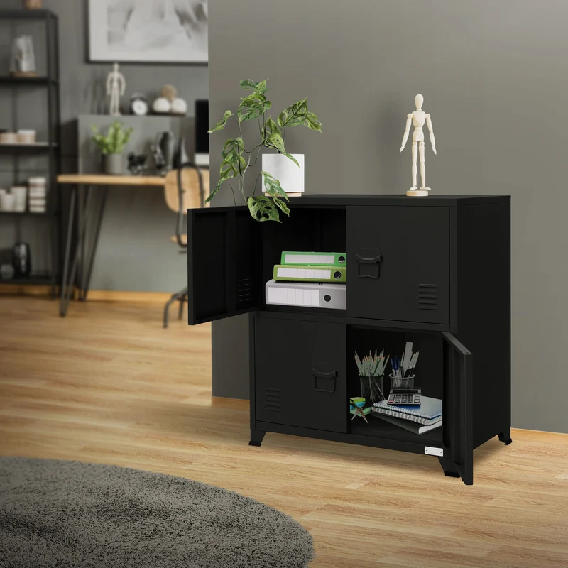 Büroschrank mit zwei Ebenen Magnetverschluss 75x40x80,5 cm Schwarz aus Stahl ML-Design