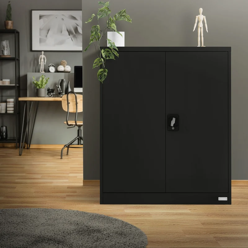 Aktenschrank abschließbar 90x40x109 cm Schwarz aus Stahl ML-Design