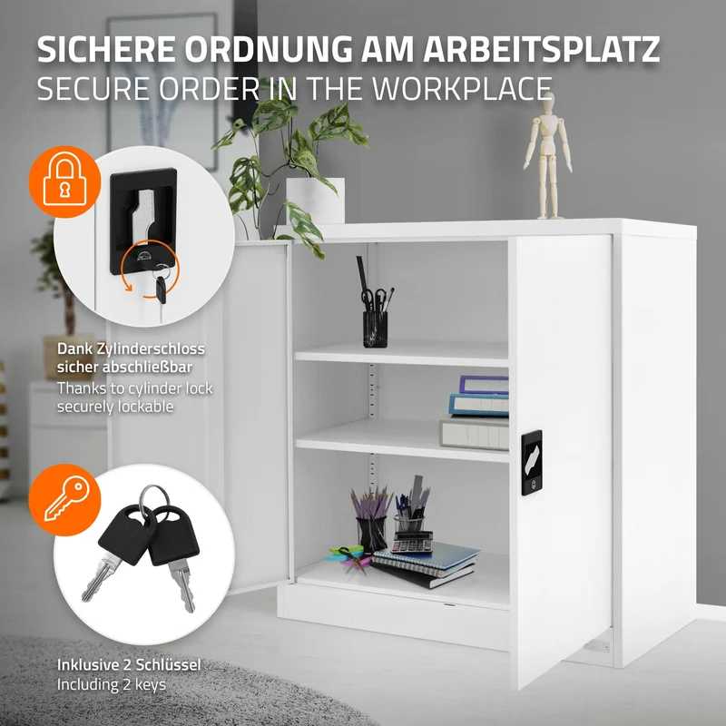 Aktenschrank abschließbar 90x40x90 cm Weiß aus Stahl ML-Design