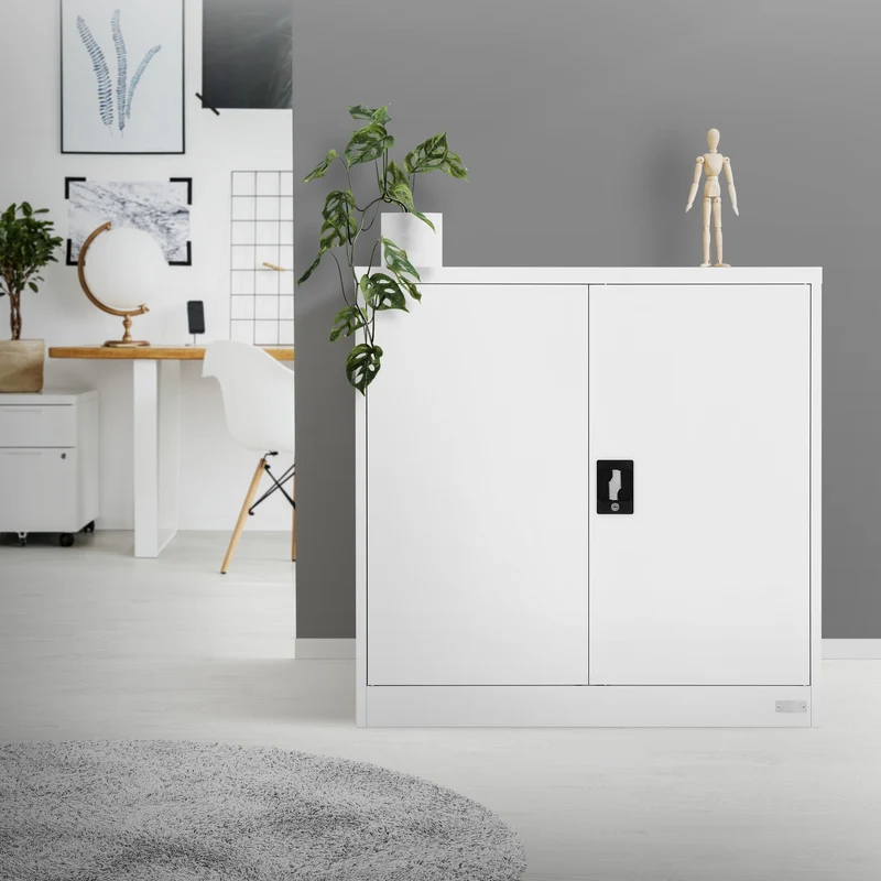 Aktenschrank abschließbar 90x40x90 cm Weiß aus Stahl ML-Design