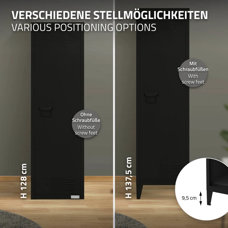 Aktenschrank Spindschrank 1-türig 38x38x137,5 cm Schwarz aus Stahl ML-Design