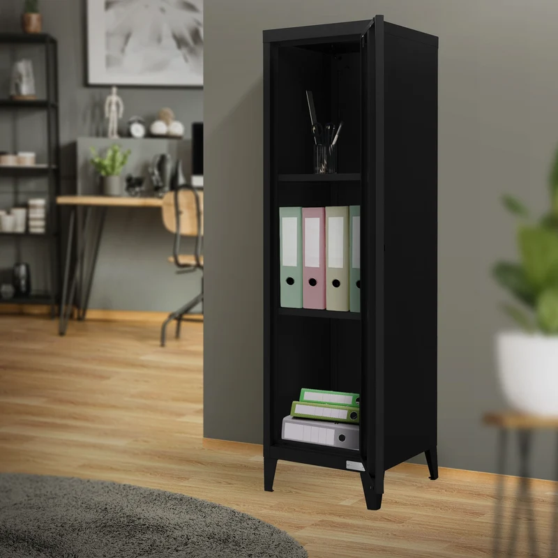 Aktenschrank Spindschrank 1-türig 38x38x137,5 cm Schwarz aus Stahl ML-Design