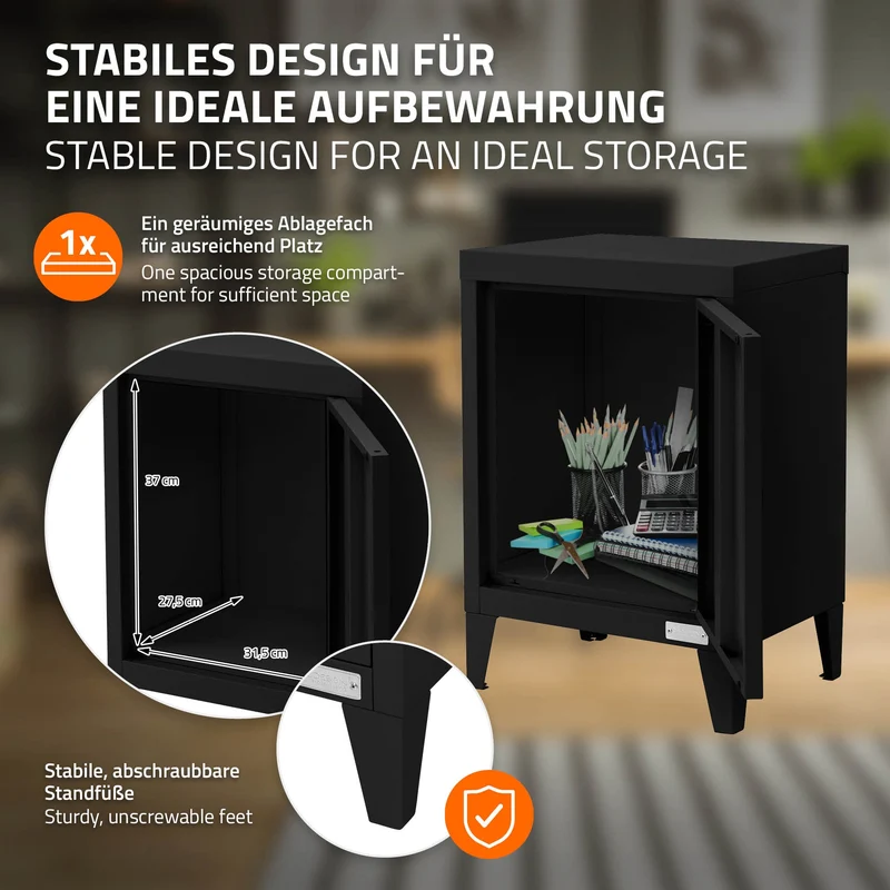 Aktenschrank Büroschrank Industrial 40x30x57,5 cm Schwarz aus Stahl ML-Design