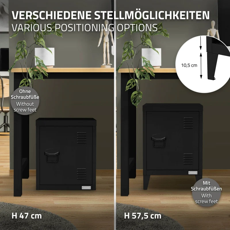 Aktenschrank Büroschrank Industrial 40x30x57,5 cm Schwarz aus Stahl ML-Design