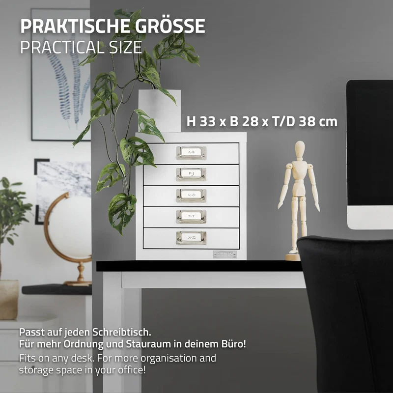 Aktenschrank mit 5 Schubladen 28x38x33 cm Weiß aus Metall ML-Design