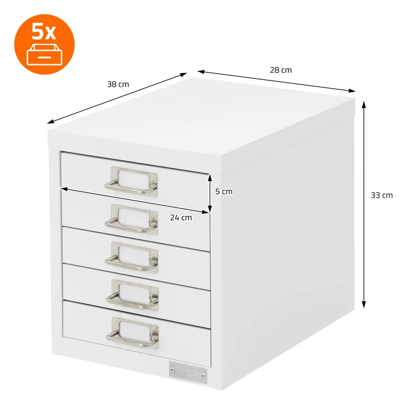 Aktenschrank mit 5 Schubladen 28x38x33 cm Weiß aus Metall ML-Design
