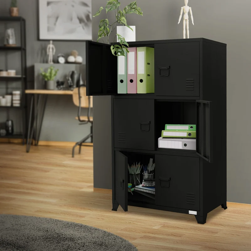 Büroschrank mit drei Ebenen Magnetverschluss 75x40x120 cm Schwarz aus Stahl ML-Design
