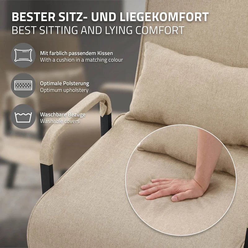 ML-DESIGN | Schlafsessel mit Bettfunktion 186x60 cm aus Stahl/Chenille Sessel mit Schlaffunktion klappbar Bettsessel Klappsessel Schlafsofa