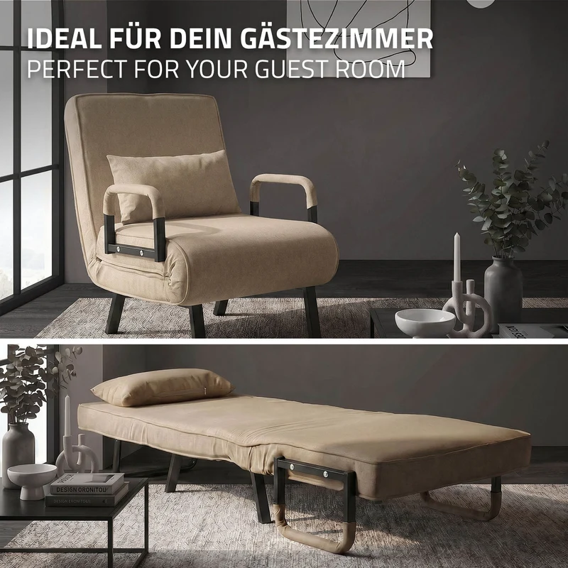 ML-DESIGN | Schlafsessel mit Bettfunktion 186x60 cm aus Stahl/Chenille Sessel mit Schlaffunktion klappbar Bettsessel Klappsessel Schlafsofa