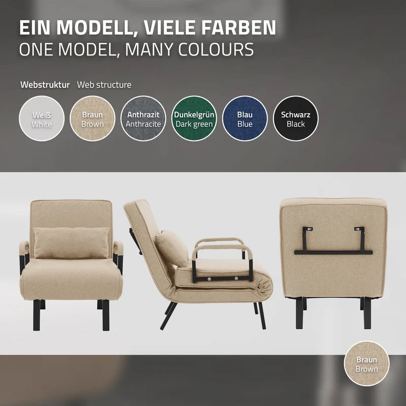 ML-DESIGN | Schlafsessel mit Bettfunktion 186x60 cm aus Stahl/Chenille Sessel mit Schlaffunktion klappbar Bettsessel Klappsessel Schlafsofa