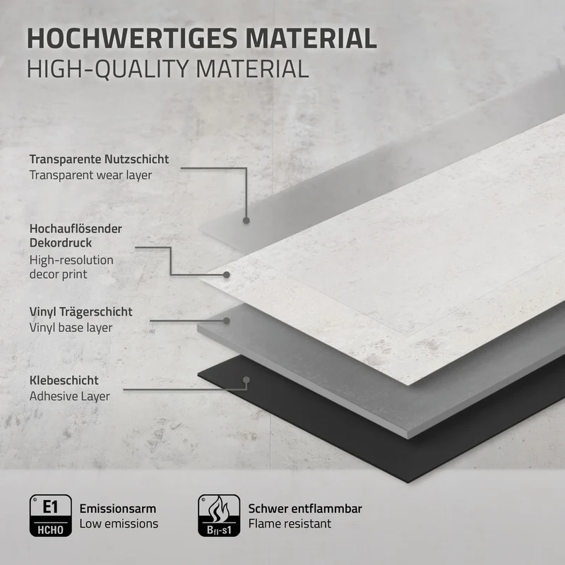 ML-DESIGN | Bodenbelag Vinylboden selbstklebend 61 x 30,5 cm x 2 mm 3,34-16,7m² PVC Grau Betonoptik Klebevinyl Klebefliesen Bodenfliesen