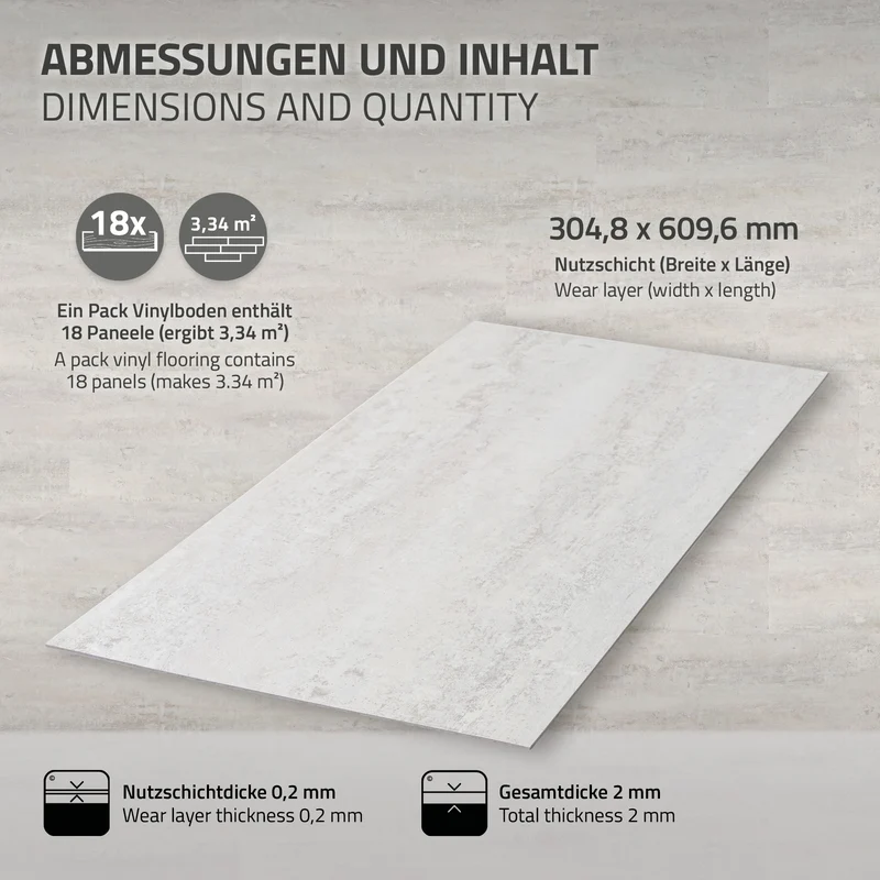 ML-DESIGN | Bodenbelag Vinylboden selbstklebend 61 x 30,5 cm x 2 mm 3,34-16,7m² PVC Grau Betonoptik Klebevinyl Klebefliesen Bodenfliesen