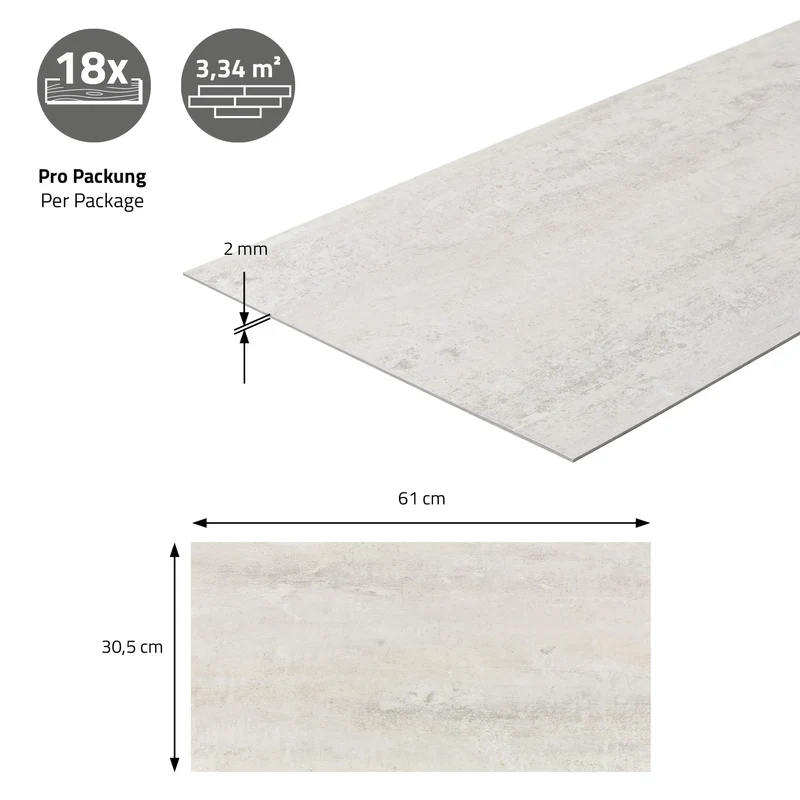 ML-DESIGN | Bodenbelag Vinylboden selbstklebend 61 x 30,5 cm x 2 mm 3,34-16,7m² PVC Grau Betonoptik Klebevinyl Klebefliesen Bodenfliesen