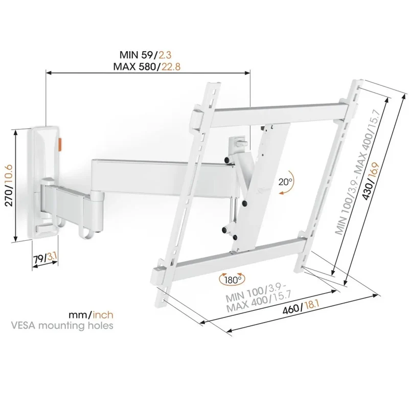 B-Ware Vogel's TV-Wandhalterung Schwenkbar Neigbar für 32-65 Zoll Fernseher weiß 25kg