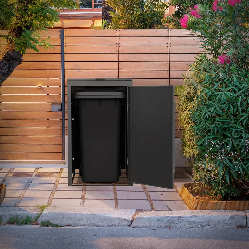 Mülltonnenbox 1er bis 240 Liter 68x80x120 cm aus Stahl in Anthrazit-Eiche dunkel ML-Design