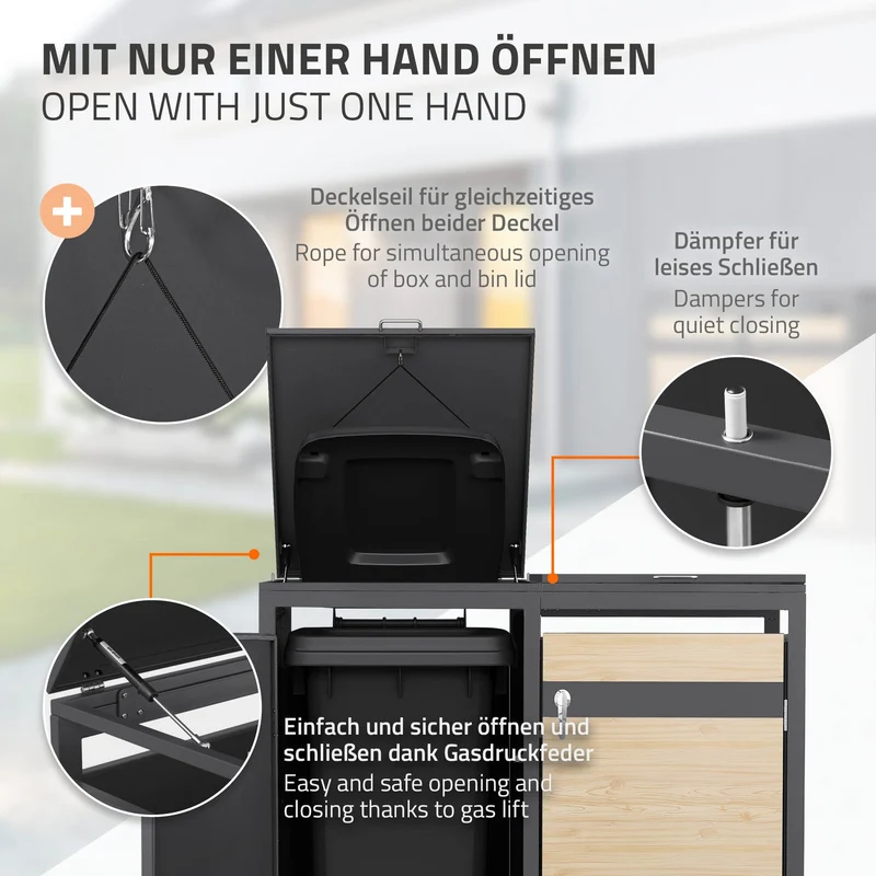 Mülltonnenbox 4er bis 240L 264x80x120 cm aus Stahl in Lärchenoptik ML-Design