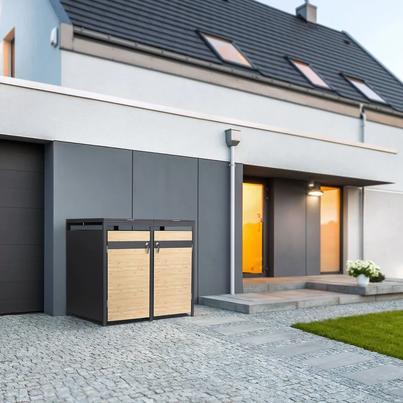 Mülltonnenbox 4er bis 240L 264x80x120 cm aus Stahl in Lärchenoptik ML-Design