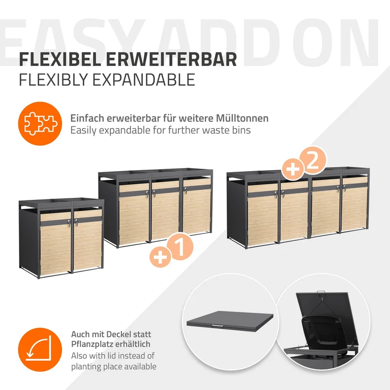 Mülltonnenbox mit Pflanzdach 2er bis 240L 132x80x124 cm aus Stahl in Lärchenoptik ML-Design
