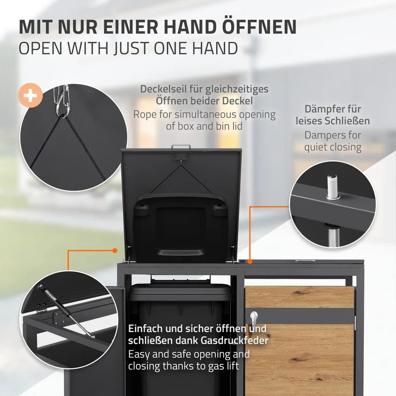 Mülltonnenbox 2er bis 240L 132x80x120 cm aus Stahl in Eichenoptik ML-Design