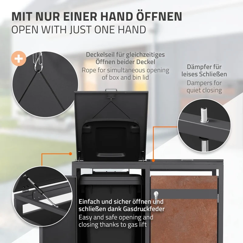 Mülltonnenbox 4er bis 240L 264x80x120 cm aus Stahl in Rostoptik ML-Design