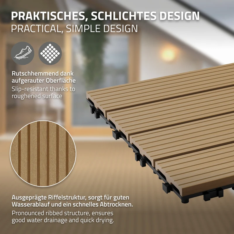 Terrassenfliesen 60x30 cm 6er Set für 1m² Teak aus WPC