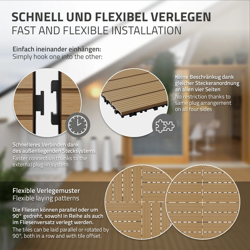 Terrassenfliesen 60x30 cm 6er Set für 1m² Teak aus WPC