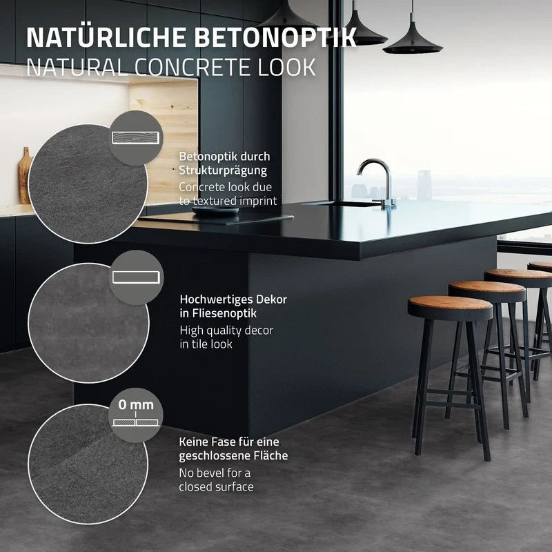 ML-DESIGN | Vinylboden Klick 40 Stück Klicksystem mit Belastungsklasse 34, 61 x 30,5 cm x 4,2 mm 7,44m² PVC Grau Zement Dunkel Bodenbelag Betonoptik